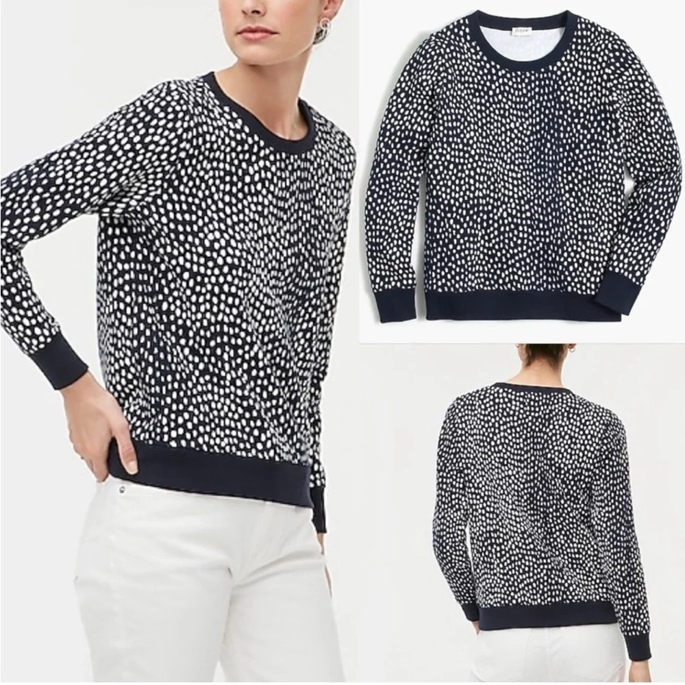 J. Crew Navy & White Polka Dot Printed X-Small Crewneck Sweatshirt